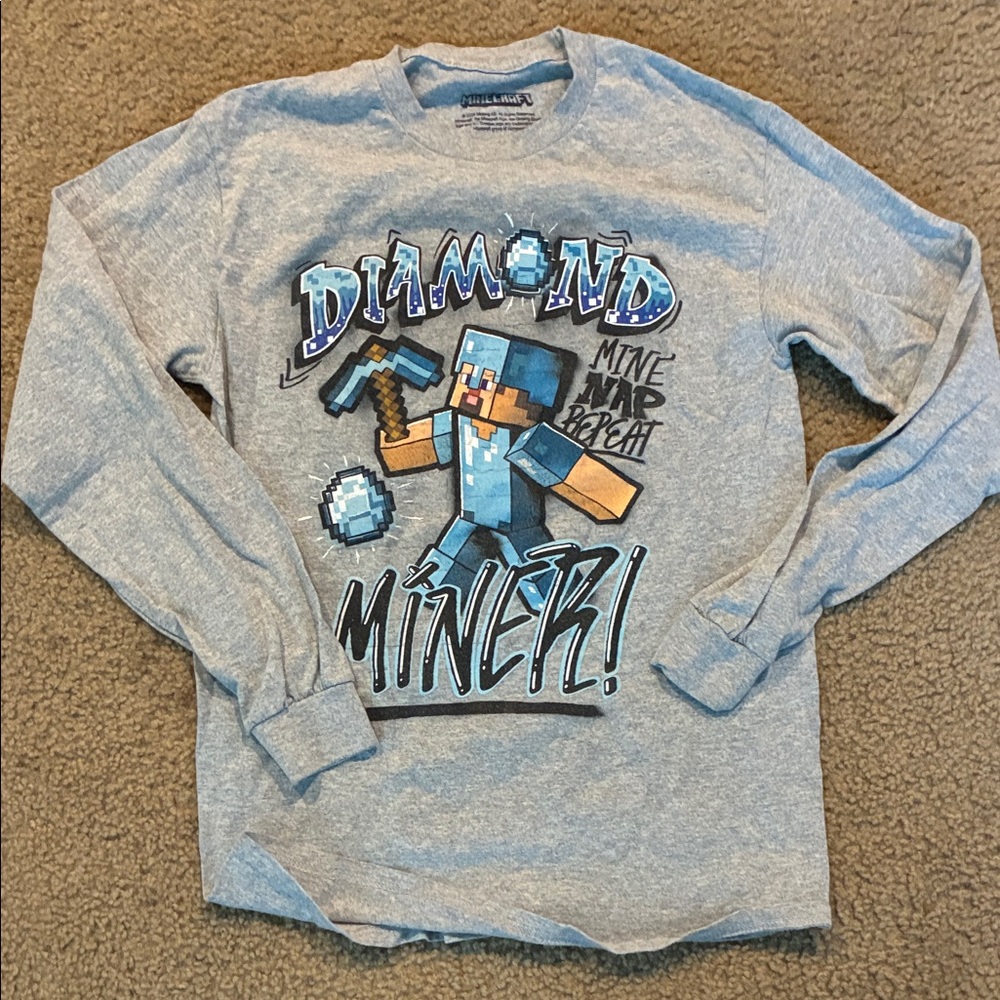 Gray Diamond Miner Kids Long Sleeve Tee